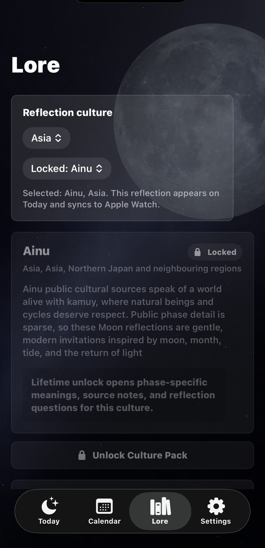 Lunar Lore culture screen