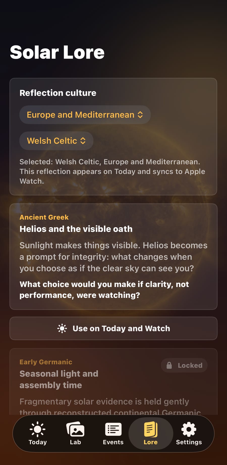 Solar Lore culture screen