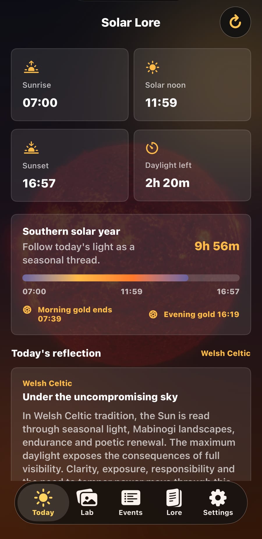 Solar Lore image of the day screen