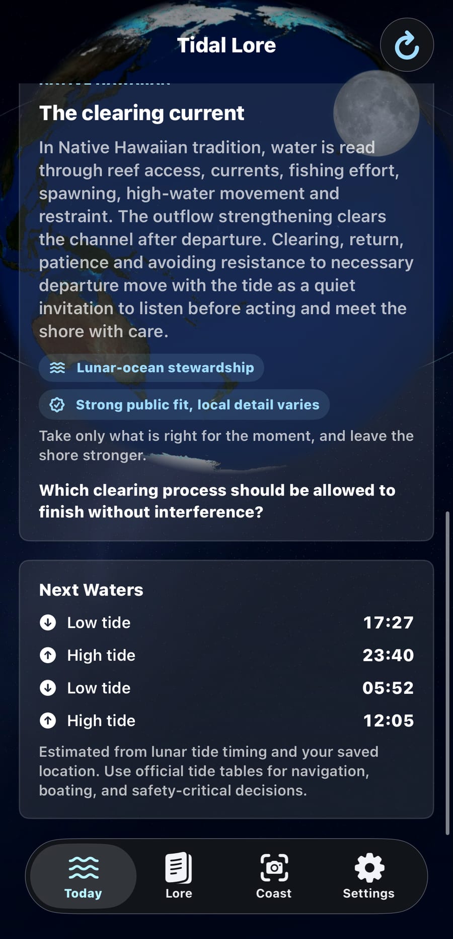 Tidal Lore alternate today screen